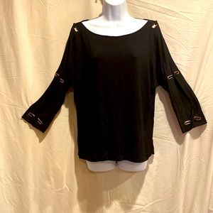 Black Shirt with 3/4 peep hole sleeves